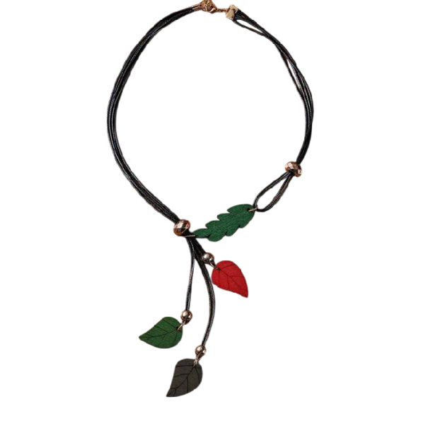 Collana da donna con pendenti in legno a forma di foglia lunghezza 51–56 cm legno nero verde rosso grigio collana regolabile da indossare 1