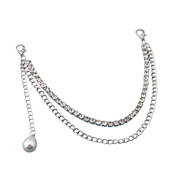 Collana decorativa per borsa doppia con linea di strass e ciondolo perla Lega metallica Collana decorativa argento per borsa 1