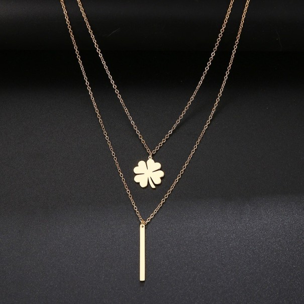 Collana doppia da donna con quadrifoglio oro