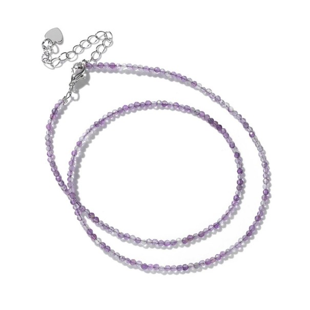 Collana in ametista con perline da 2 mm lunghezza 40 cm regolabile catena viola in colore argento lega di zinco per donne e uomini 1