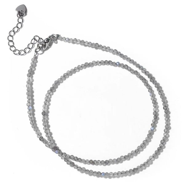 Collana in labradorite con perline da 2 mm lunghezza 40 cm con catena grigia regolabile in colore argento lega di zinco per donne e uomini 1