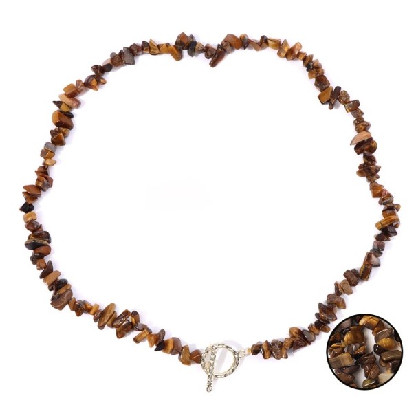 Collana in occhio di tigre lunghezza 45 cm regolabile con pietre marroni catena color oro chiusura a moschettone lega di zinco Per feste e uso quotidiano 1