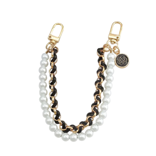 Collana per borsa 26 cm Imitazione perle Lega metallica Resina Ecopelle Elegante tracolla per borsa accessorio moda nero