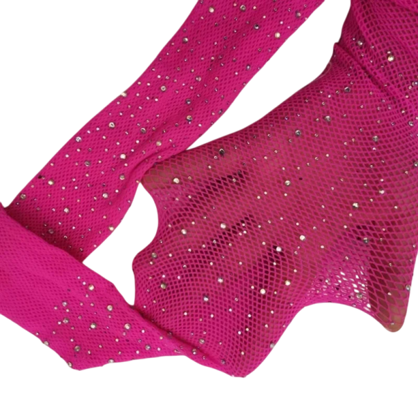 Collant a rete donna con diamanti e strass Collant in nylon lucido con cristalli Collant a rete alla moda per feste rosa scuro