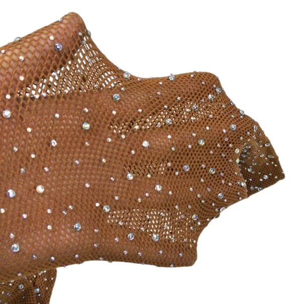 Collants en résille pour femmes avec strass Collants en nylon brillants avec cristaux Collants en résille à la mode pour les soirées marron