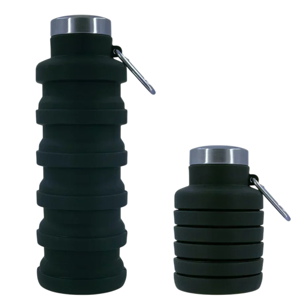 Collapsible Silicone Drinking Bottle with Carabiner 500 ml Silicone Portable Water and Beverage Bottle Collapsible Travel Bottle black