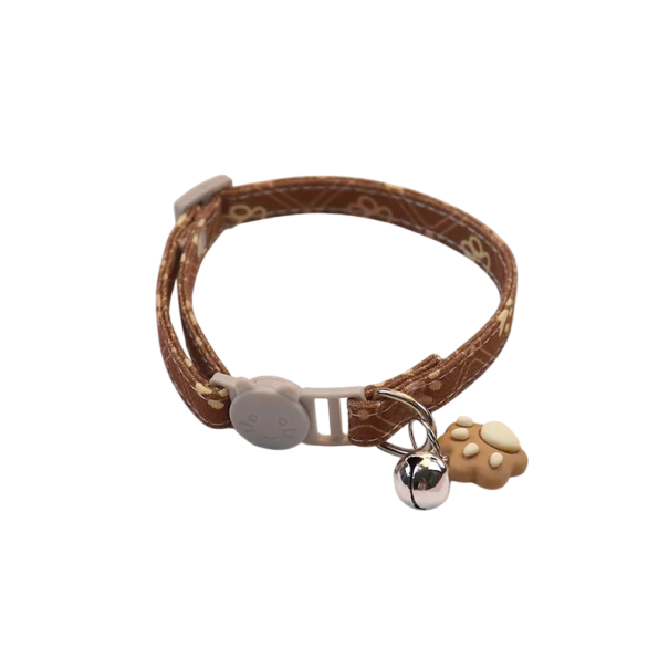 Collar ajustable para gatos de 34 cm con diseño de pata Hebilla de seguridad Llavero sonoro Correa suave y cómoda marrón