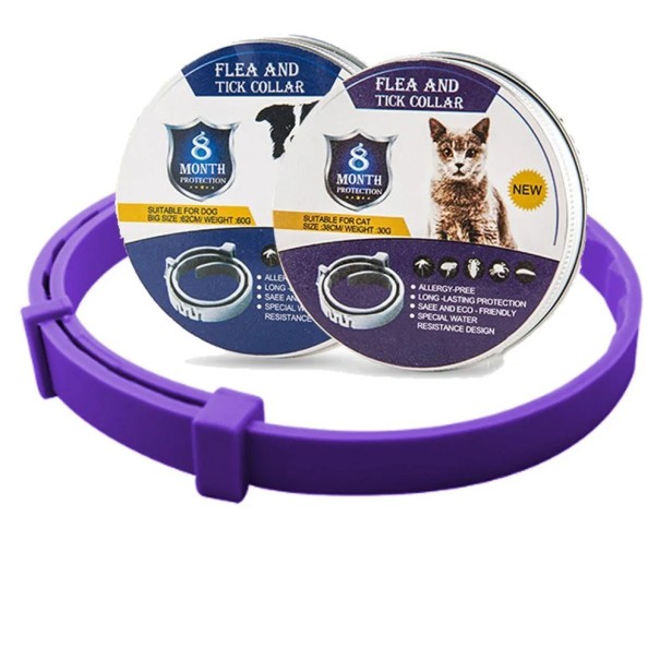 Collar antipulgas y garrapatas de ocho meses para perros de 63 cm morado