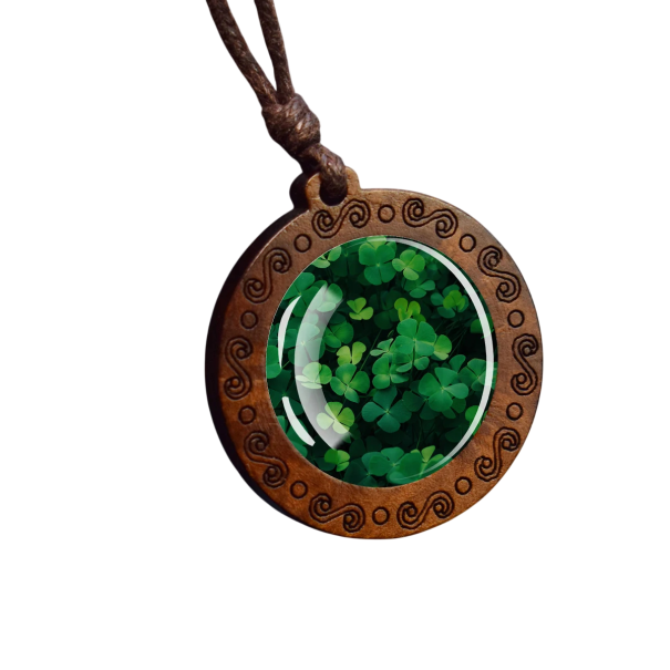 Collar con colgante de trébol longitud ajustable 44–83 cm colgante redondo de madera diseño verde en cordón para uso diario 1