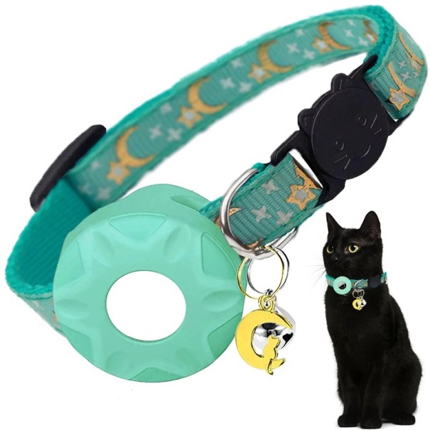 Collar con soporte para AirTag para gatos y perros pequeños Collar ajustable y cómodo con estampado de luna y estrellas Variantes de color Material resistente verde claro