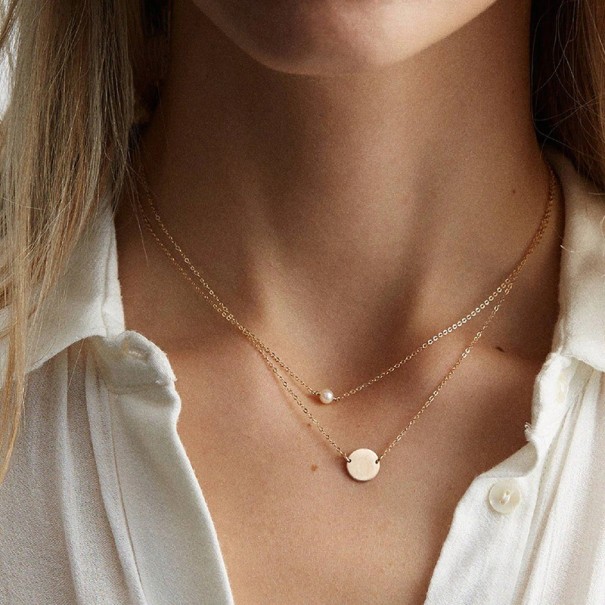Collar de doble perla para mujer rosa