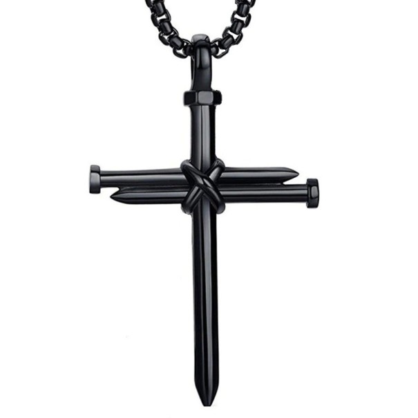 Collar de hombre con cruz D112 negro
