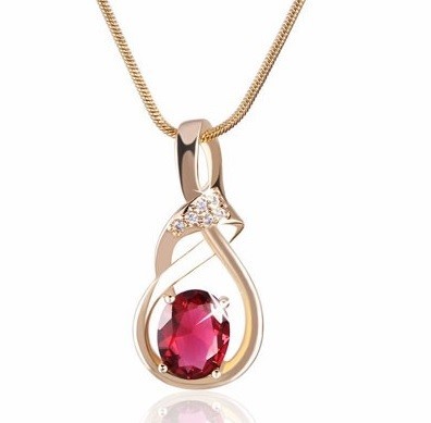 Collar de mujer bañado en oro con circonitas J3066 rojo
