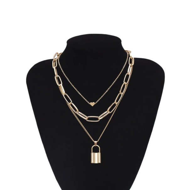 Collar de mujer con candado y corazón dorado
