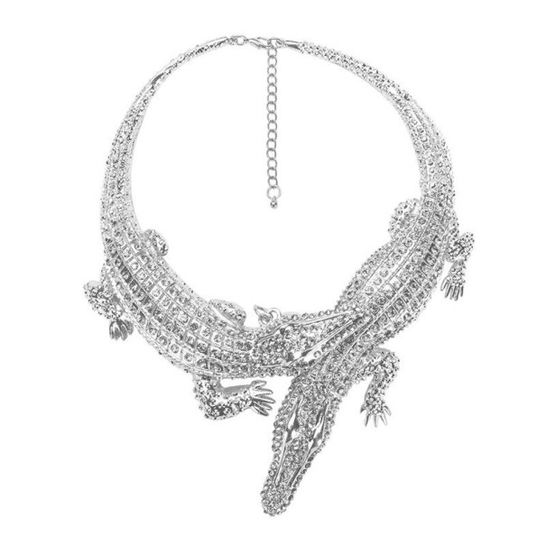 Collar de mujer con cocodrilo plateado