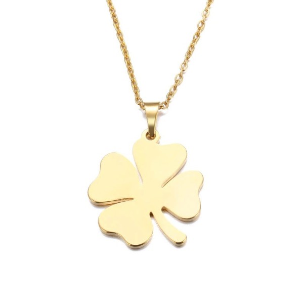 Collar de mujer con colgante de trébol de cuatro hojas rosa viejo