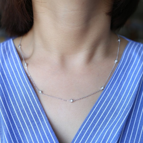 Collar de mujer con cristales M100 rosa viejo 85 cm