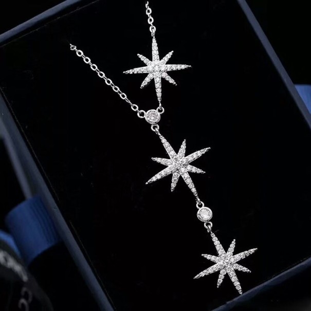 Collar de mujer con estrellas D586 plateado 1