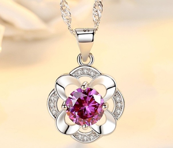 Collar de mujer con flor D539 morado