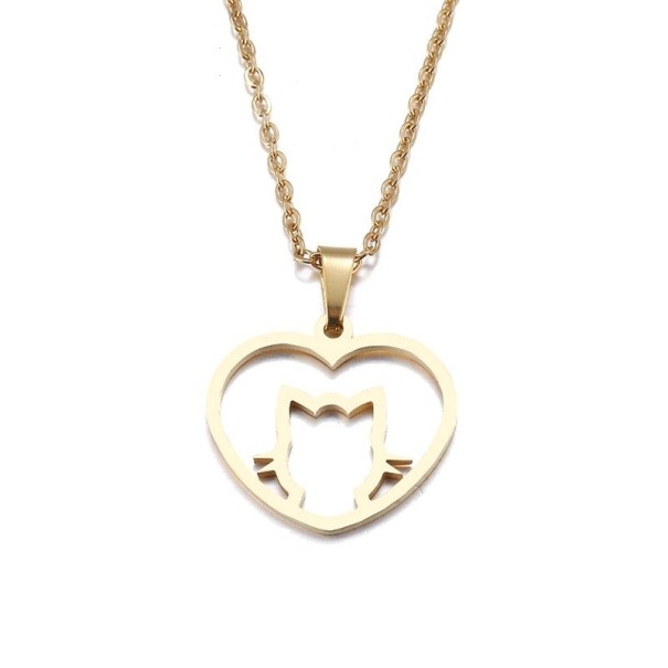 Collar de mujer con gato D367 dorado