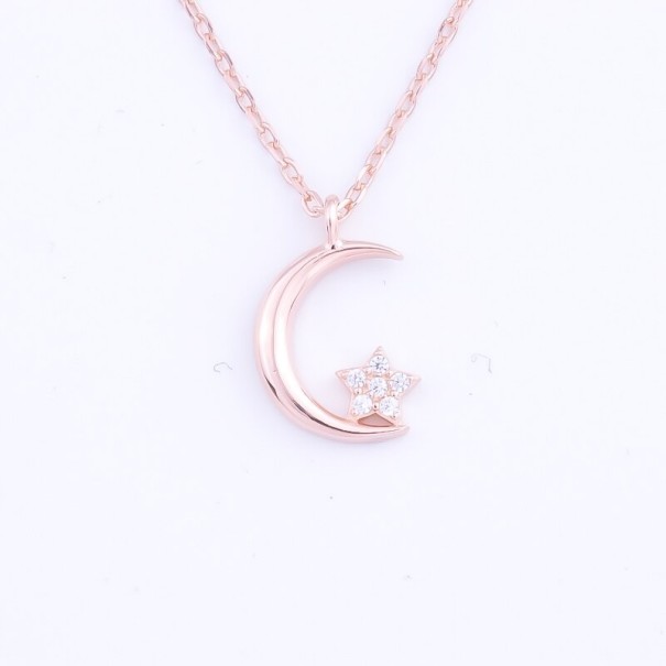 Collar de mujer con luna y estrella M107 rosa viejo