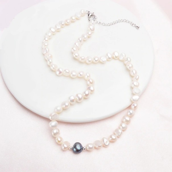 Collar de perlas para mujer G487 negro 40 cm