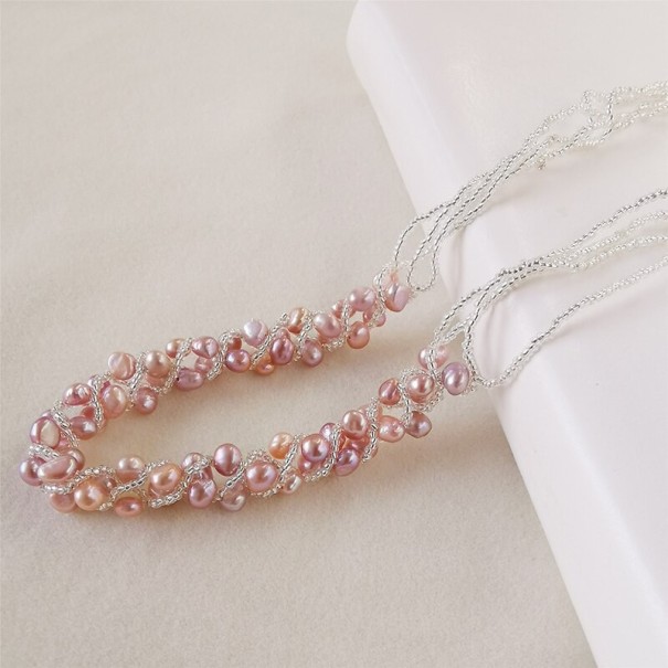 Collar de perlas para mujer M113 morado claro