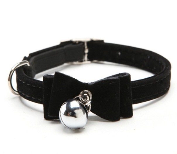 Collar de terciopelo para gatos con lazo y cascabel negro Collar de terciopelo para gatos con lazo y cascabel negro