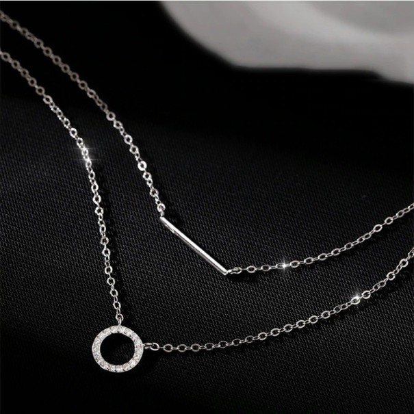 Collar doble de mujer con colgante D534 plateado
