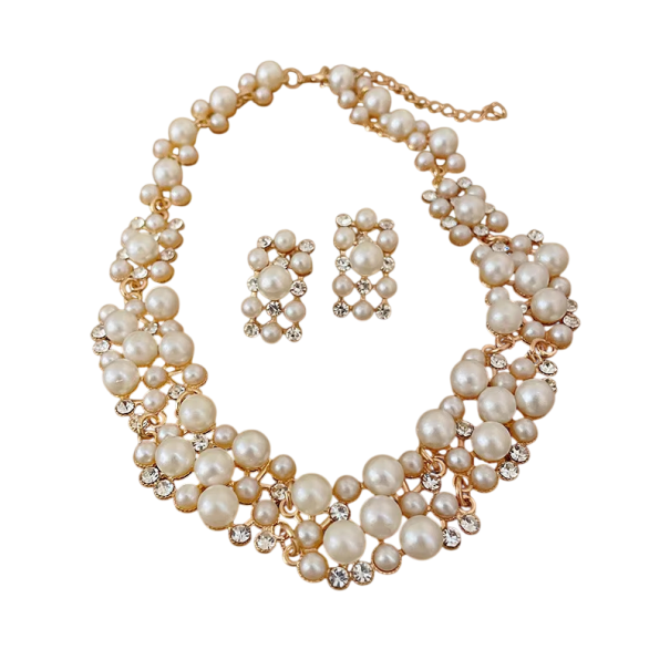 Collar Grandioso de 45 cm y Pendientes Conjunto de Perlas Aleación de Cobre Joya de Boda Ligera de Lujo para Mujeres Accesorio Elegante 1