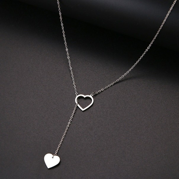 Collar largo de mujer con corazón plateado