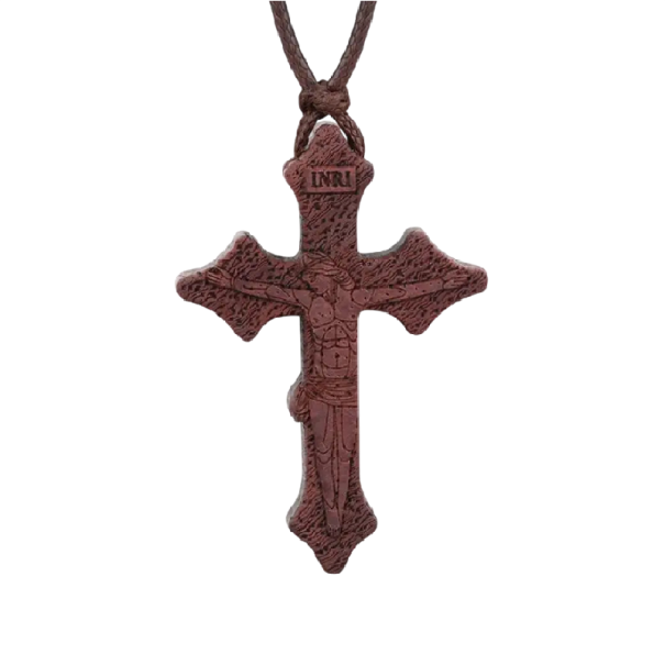 Collar ortodoxo con cruz motivo de relieve delicado longitud ajustable 30–65 cm madera natural colgante para uso diario 1
