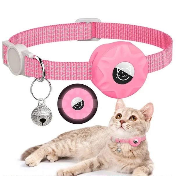 Collare riflettente per gatti con supporto per AirTag Collare di sicurezza con campanella Collare regolabile contro la perdita di animali domestici rosa