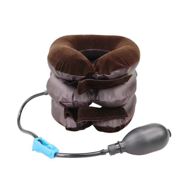 Collarín cervical inflable Collarín terapéutico para aliviar la columna cervical Almohada inflable ortopédica marrón
