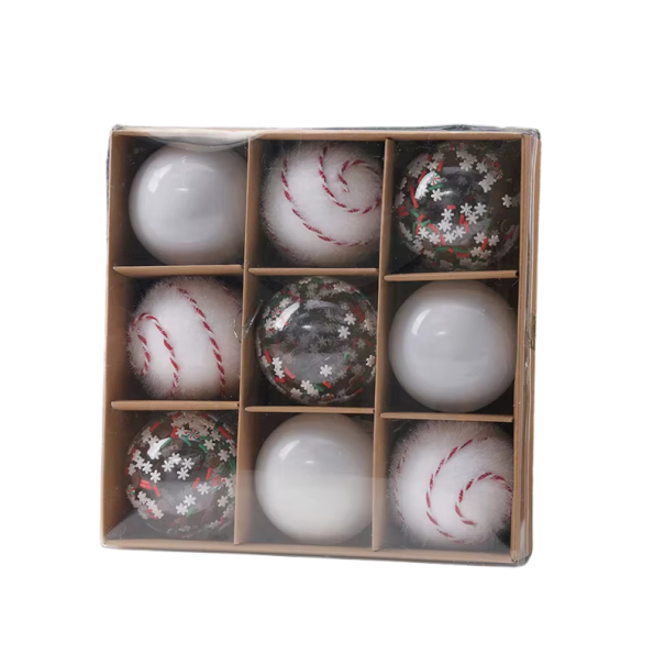 Collection de 9 boules décoratives 6 cm Blanches incassables Décorations de Noël à suspendre au sapin et pour la décoration festive de la maison 1