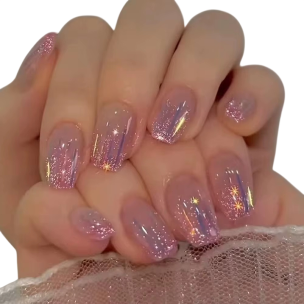 Collection de fête scintillante 24 pcs d'ongles en acrylique de longueur moyenne en forme de cercueil, pointes autocollantes pour une manucure audacieuse 1