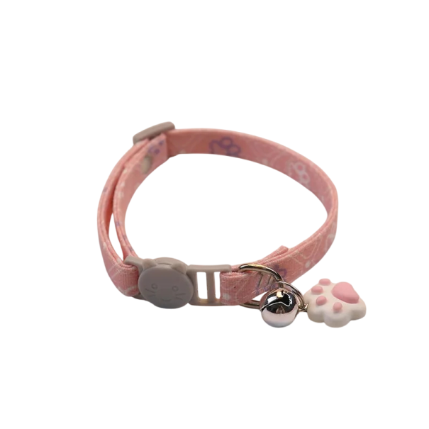 Collier ajustable pour chats 34 cm avec motif de patte Boucle de sécurité Pendentif sonnant Sangle douce et confortable rose
