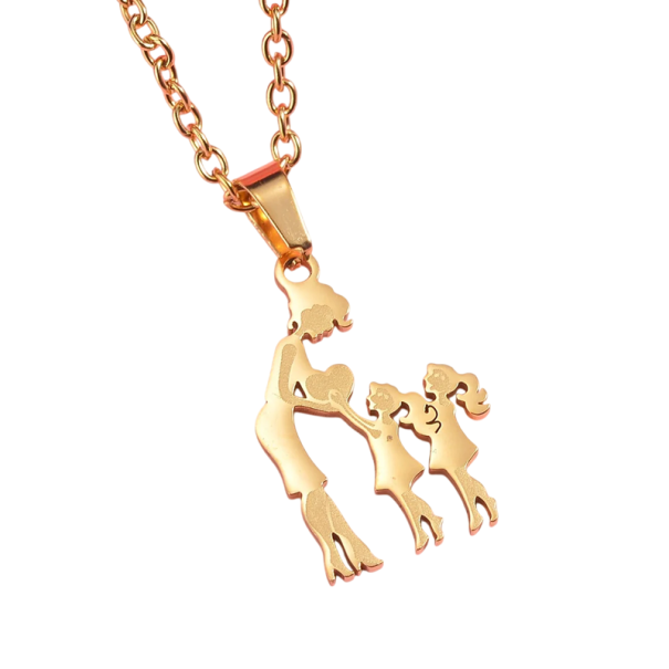 Collier avec pendentif Maman avec deux filles Collier élégant pour femmes Symbole de la famille Cadeau pour maman doré