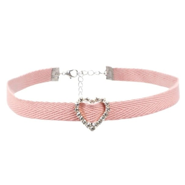 Collier choker pour femme avec pendentif en forme de cœur et fermeture en coton rose accessoire délicat pour le cou pour un usage quotidien 1