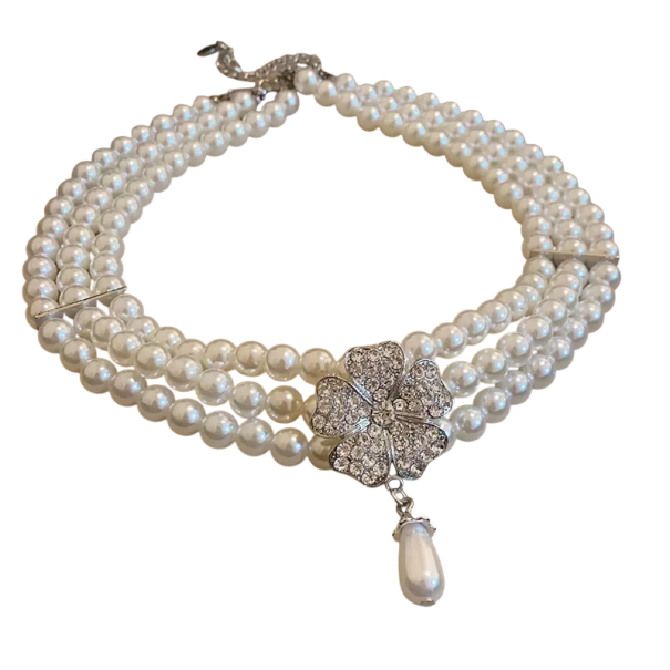 Collier de perles premium 39,6 x 9,1 cm Design luxueux français Alliage Pierres décoratives Motif floral Bijou élégant 1