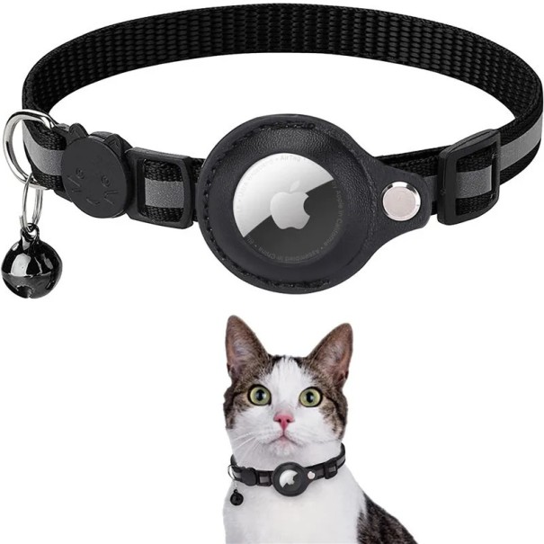Collier de sécurité pour chat avec support pour puce de localisation Collier réfléchissant ajustable avec clochette 22–32 cm noir