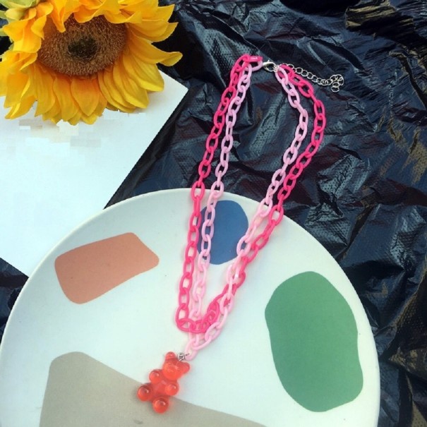 Collier double pour femme avec ours rouge