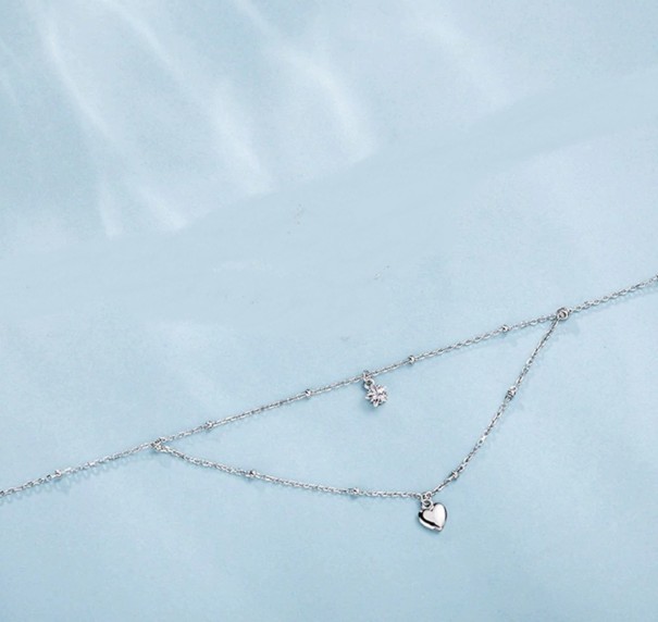 Collier double pour femmes avec cœur G613 argenté
