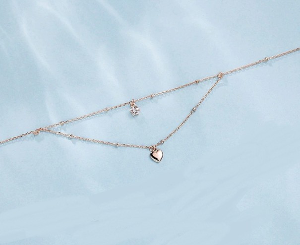 Collier double pour femmes avec cœur G613 doré