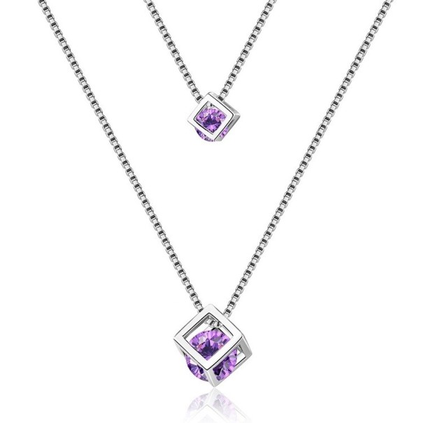 Collier double pour femmes avec des cristaux violet