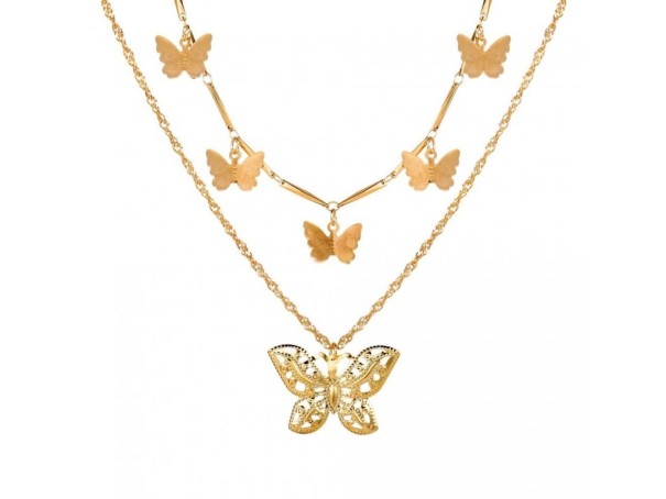 Collier double pour femmes avec des papillons G809 3