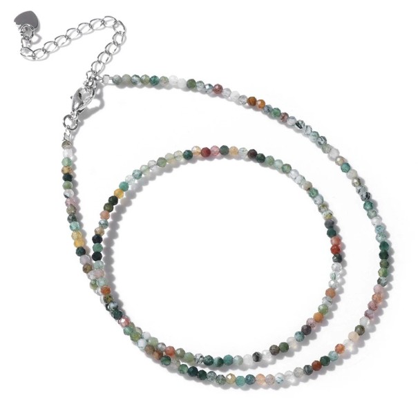 Collier en agate avec de petites perles taillées de 2 mm longueur 40 cm chaîne réglable en couleur argent en alliage de zinc Pour femmes et hommes colorée