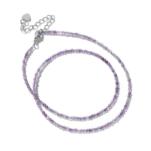 Collier en améthyste perles 2 mm longueur 40 cm réglable chaîne violette en couleur argent en alliage de zinc Pour femmes et hommes 1