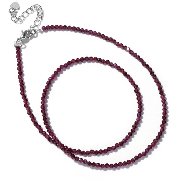 Collier en grenat rouge perles 2 mm longueur 40 cm chaîne ajustable couleur vin en métal argenté alliage de zinc Pour femmes et hommes 1