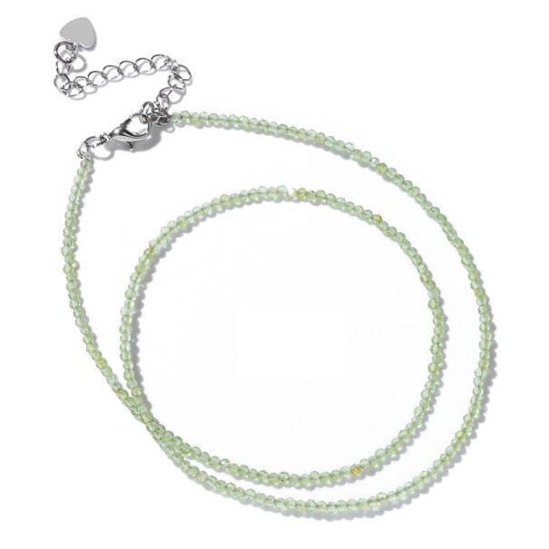 Collier en olivine perles 2 mm longueur 40 cm chaîne réglable vert clair en métal argenté alliage de zinc Pour femmes et hommes 1